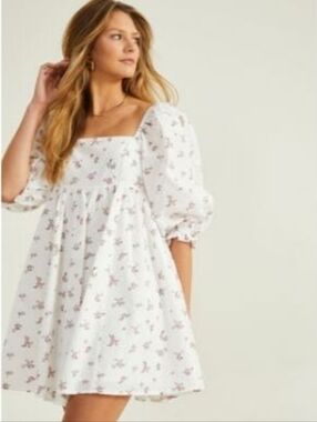 NWT Altar'd State Floral Puff Sleeve Dress Babydoll Mini Dress
